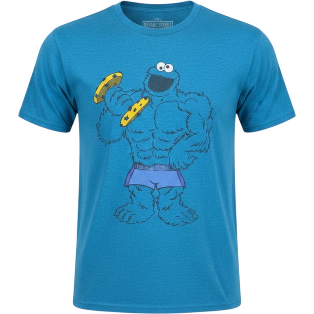 Popculture Streetwear Sesame Street Cookie Monster Workout Graphic‎ Tee Mens LG